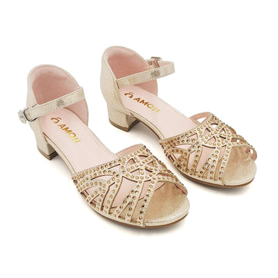 Amoji Girls High Heels Dress Pump Sandals Glitter Wedding Flower Party Princess Shoes KID415