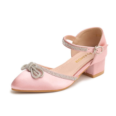 Amoji Girls Dress Shoes Princess Closed Toe Chunky Kids High Heels Kid413